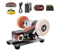 NuoDunco 15 Degree Electric Belt Sander，Mini Knife-Sharpener Sanding Machine Kit，7 Adjustable Speed Bench Grinder Polishing Grinder，10pcs 330x30mm Belts 1pc Grinding Wheel 1pc Polishing Wheel