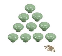 NUODWELL 10Pcs Round Colorful Ceramic Cabinet Knobs Single Hole Pull Handle for Drawer,Cupboard,Dresser,Door (Green)