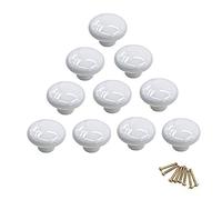 NUODWELL 10Pcs Round Colorful Ceramic Cabinet Knobs Single Hole Pull Handle for Drawer,Cupboard,Dresser,Door (White)