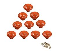 NUODWELL 10Pcs Round Colorful Ceramic Cabinet Knobs Single Hole Pull Handle for Drawer,Cupboard,Dresser,Door (Orange)