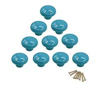 NUODWELL 10Pcs Round Colorful Ceramic Cabinet Knobs Single Hole Pull Handle for Drawer,Cupboard,Dresser,Door (Blue)