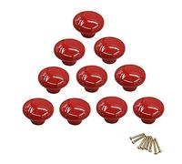 NUODWELL 10Pcs Round Colorful Ceramic Cabinet Knobs Single Hole Pull Handle for Drawer,Cupboard,Dresser,Door (Red)