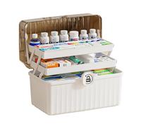NUODWELL 3 Layer Medicine Storage Box, Portable First Aid Box, Household Medical Storage Basket, Medication Organiser with Compartments, for Craft, Tool, Medicine & Hair Accessories (White)