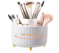 NUODWELL 360° Rotating Makeup Organiser, Creative Makeup Brush Holder with 5 Compartments, Desk Tidy Organiser Pencil Holder for Dresser, Bedroom, Bathroom, Office（White）