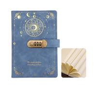 NUODWELL A5 Notebook with Lock, Vintage Leather Journal Notebook with Combination Lock, 100 Sheets / 200 Pages Password Diary for Daily Arrangement Journaling Work Record (Blue)