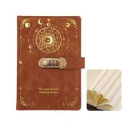 NUODWELL A5 Notebook with Lock, Vintage Leather Journal Notebook with Combination Lock, 100 Sheets / 200 Pages Password Diary for Daily Arrangement Journaling Work Record (Brown)