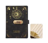 NUODWELL A5 Notebook with Lock, Vintage Leather Journal Notebook with Combination Lock, 100 Sheets / 200 Pages Password Diary for Daily Arrangement Journaling Work Record (Black)