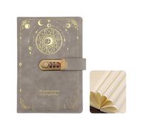 NUODWELL A5 Notebook with Lock, Vintage Leather Journal Notebook with Combination Lock, 100 Sheets / 200 Pages Password Diary for Daily Arrangement Journaling Work Record (Gray)