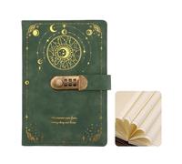 NUODWELL A5 Notebook with Lock, Vintage Leather Journal Notebook with Combination Lock, 100 Sheets / 200 Pages Password Diary for Daily Arrangement Journaling Work Record (Green)