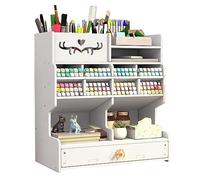 NUODWELL Desk Organizer with Drawer, White Large Capacity DIY Pen Holder Box, Desktop Stationary Storage Rack for Office, School and Home (White D)