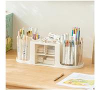 NUODWELL Double Rotating Desk Organiser with 3 Drawer, Desk Tidy Organiser with Pencil Holder, Large Capacity Desktop Stationary Storage Box for Office Home Art Supplies (White)