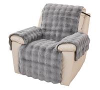 NUODWELL Thick Rabbit Plush Recliner Chair Cover, Super Soft Faux Fur Armchair Slipcover, Non Slip Washable Furniture Protector Cover with Tightening Straps for Kids and Pets (Dark Grey)