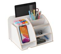 NUODWELL Wood Phone Docking Station for men Phone holder for bedside table organiser Office Desktop Stationary Organiser Pencil Holder Desk Tidy Caddy Art Supply Organizer with Phone Ipad (White)