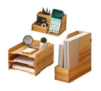 NUODWELL Wooden Desk Tidy Organiser Set -3 Tier Paper Letter Tray/A4 File Document Holder/Pen Holder, Desktop Organizer and Storage for Office Supplies (Cherry Color)