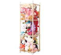 Nuoex Stuffed Animal Storage, Wooden Zoo Toy Storage Holder with Wheels, Extra Large Capacity Stuffed Animals Organizer Cage, Soft Toy Stuffed Animal Holder Tower for Nursery Playroom Bedroom