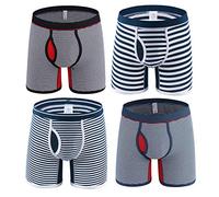 Nuofengkudu 4 Pack Large Boxer Shorts Mens Briefs Striped Open Fly Pouch Multi Pack Breathable Comfortable Stretch No Ride Up Cotton Boxers Shorts Trunks Size 3XL Waist 37"-41" (Pattern B)