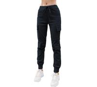 Nuofengkudu Black Petite Cargo Trousers Women Elasticated High Waisted Cuffed Ankle Teen Girls Y2K Harem Joggers Pants with 4 Flap Pockets Plain Stretchy Work Bottoms Casual Fashion Streetwear XL