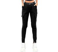 Nuofengkudu Black Stretchy Cargo Trousers Women 4 Pockets Elasticated High Waisted Skinny Leg Combat Pants Ladies Slim Fit Modern Leggings Pull on Teen Fitted Work Tights Bottoms with Belt Gothic XL