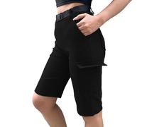 Nuofengkudu Elasticated Cargo Bermuda Shorts Women High Waist Knee Length Pockets Pull on Combat Short Sports Casual Teen Girls Y2K Summer Beach Holiday Night Out Stretchy Gothic Streetwear Black S