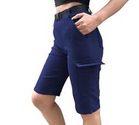 Nuofengkudu Elasticated Cargo Bermuda Shorts Women High Waisted Knee Length Pockets Pull on Combat Short Sports Casual Teen Girls Y2K Summer Beach Holiday Night Out Stretchy Streetwear Navy Blue M