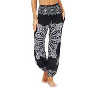 Nuofengkudu Harem Baggy Trousers for Women UK with Pockets Hippie Boho Patterned Vintage Elasticated High Waist Comy Relaxed Casual Lounge Yoga Pants Walking Summer Beach Holiday,Y-Pattern D