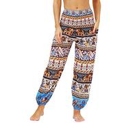 Nuofengkudu Harem Baggy Trousers for Women UK with Pockets Hippy Boho Patterned Vintage Elasticated High Waist Comy Relaxed Leisure Lounge Yoga Pants Walking Summer Beach Holiday,Y-Pattern B