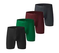 Nuofengkudu Ice Silk Mens Underwear Anti Chafing Long Leg Boxers Shorts Cool Soft Bulge Support Stretch Breathable Moisture Wicking Classics Male Underpants 4 Pack-Black/Green/Grey/WineRed XXL
