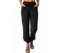 Nuofengkudu Ladies Plain Cuffed Harem Pants with Pockets Drawstring Hippy Ankle Tapered Comy Loose Slouch Trousers Genie Womens Pantaloons Summer Lounge Wear Yoga Work Bottoms Pyjamas-Black-L