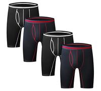 Nuofengkudu Mens Long Leg Boxers Shorts Anti Chafing Stretch Cotton Underpants Longer Legged Trunks Briefs with Fly Pouch Waistband Breathable Soft Sports Underwear 4 Pack 2 Black 2 Blue 2XL