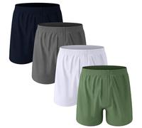 Nuofengkudu Mens Loose Boxer Shorts Cotton Stretch Waistband Mid-Rise Tagless Comfortable Breathable Hipster Pants Unisex Sleeping Pajama Comfy Underwear Multipack White Grey Navy Green 4XL
