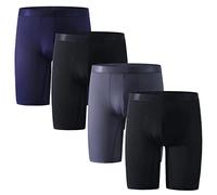 Nuofengkudu Mens Mesh Underwear Anti Chafing Cool Long Leg Boxer Briefs Ice Silk Soft Bulge Support Stretch Breathable Moisture Wicking Quick Dry Classics Male Underpants 4 Pack-2 Black/Blue/Grey 2XL