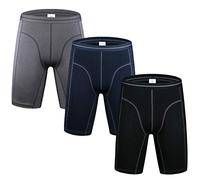Nuofengkudu Men's Sports Long Leg Boxers Shorts Comfortable Performance Cotton Underpants Running Fitness Underwear (3 Pack) Blue/Black/Grey L