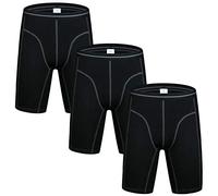 Nuofengkudu Men's Sports Long Leg Boxers Shorts Performance Cotton Pounch Underpants Athletic Fitness Underwear (3 Pack) Black XXL