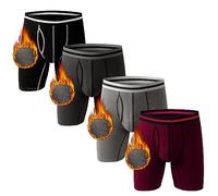 Nuofengkudu Mens Thermal Boxer Briefs Long Leg Y Fronts Open Fly Pouch Soft Warm Underwear Bulge Support Stretch Waistband Winter Male Underpants Casual Sleep A 4 Pack Black Blue Grey Dark Grey L