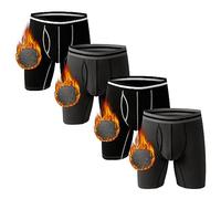 Nuofengkudu Mens Thermal Boxer Briefs Long Leg Y Fronts Open Fly Pouch Soft Warm Underwear Bulge Support Stretch Waistband Winter Male Underpants Casual Sleep A 4 Pack Black Dark Grey M