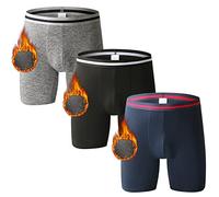 Nuofengkudu Mens Thermal Seamless Boxer Briefs Long Leg Warm Underwear 3D Pouch Bulge Support Stretch Waistband Comfy Trunks Winter Male Classic Anti-Chafing Underpants E 3 Pack Black Grey Blue 2XL