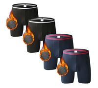 Nuofengkudu Mens Thermal Seamless Boxer Briefs Long Leg Warm Underwear 3D Pouch Bulge Support Stretch Waistband Comfy Trunks Winter Male Classic Anti-Chafing Underpants E 3 Pack Black Grey Red M