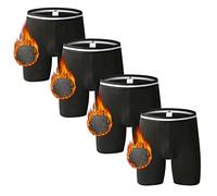 Nuofengkudu Mens Thermal Seamless Boxer Briefs Long Leg Warm Underwear 3D Pouch Bulge Support Stretch Waistband Comfy Trunks Winter Male Classic Anti-Chafing Underpants E 3 Pack Black Grey Red L