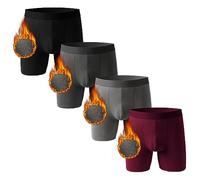 Nuofengkudu Mens Thermal Seamless Boxer Briefs Long Leg Warm Underwear 3D Pouch Bulge Support Stretch Waistband Comfy Trunks Winter Male Classic Anti-Chafing Underpants B 4 Pack Multicolour M