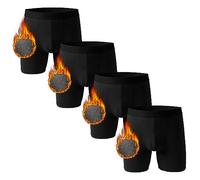 Nuofengkudu Mens Thermal Seamless Boxer Briefs Long Leg Warm Underwear 3D Pouch Bulge Support Stretch Waistband Comfy Trunks Winter Male Classic Anti-Chafing Underpants B 4 Pack Black XL