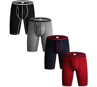 Nuofengkudu Pack of 3 & 4 Men's Long Leg Boxer Shorts Briefs Cotton Multipack Open Fly Pouch Sports Underpants Underwear Assorted