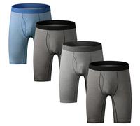 Nuofengkudu Pack of 3 & 4 Men's Long Leg Boxer Shorts Briefs Cotton Multipack Open Fly Pouch Sports Underpants Underwear Assorted