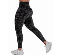 Nuofengkudu Patterned Cargo Leggings Womens with Pockets High Waisted Tummy Control Soft Fitness Gym Workout Combat Sports Opaque Push up Athletic Running Ladies Stretch Yoga Pants Z-Black A L