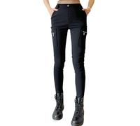 Nuofengkudu Slim Fit Black Cargo Trousers Zip Pockets Leggings Elasticated High Waisted Combat Skinny Leg Ladies Stretchy Fitted Utility Tapered Work Pants Pull on Belt Loops Casual Gothic XL