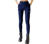 Nuofengkudu Slim Fit Cargo Trousers Zip Pockets Leggings Elasticated High Waisted Combat Skinny Leg Ladies Stretchy Fitted Utility Tapered Work Pants Pull on Belt Loops Casual Gothic Navy Blue XL