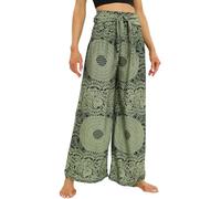 Nuofengkudu Women Boho Wide Leg Trousers Petite Smocked High Waisted Belted Summer Flowy Hippie Patterned Rayon Lightweight Lounge Pants Casual Holiday Beach Party