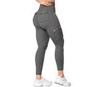 Nuofengkudu Women High Waisted Cargo Leggings Gym with Pockets Scrunchs Bum Butt Lifting Booty Push up Ankle Tummy Control Solid Running Sports Jogging Trousers Stretch Pants Dark Grey S