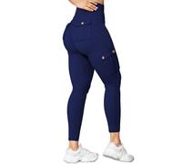 Nuofengkudu Women High Waisted Cargo Leggings Gym with Pockets Scrunchs Bum Butt Lifting Booty Push up Ankle Tummy Control Solid Running Sports Jogging Trousers Stretch Pants Dark Blue L