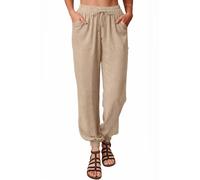 Nuofengkudu Womens Baggy Cuffed Harem Pants with Pockets Drawstring Hippie Ankle Tapered Comy Plain Trousers Genie Pantaloons Summer Lounge Wear Yoga Solid Work Bottoms Casual Pyjamas-Apricot-M