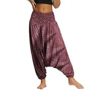 Nuofengkudu Women's Hippie Harem Trousers Drop Crotch Baggy High Waist Yoga Pants Aladdin Boho Thai Patterned Alternative Clothing Beachwear Holiday (Purple,One Size)